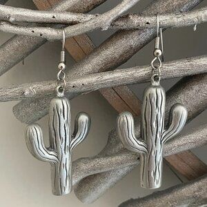 EGE Pewter Cactus Earrings Pierced Western Cowgirl